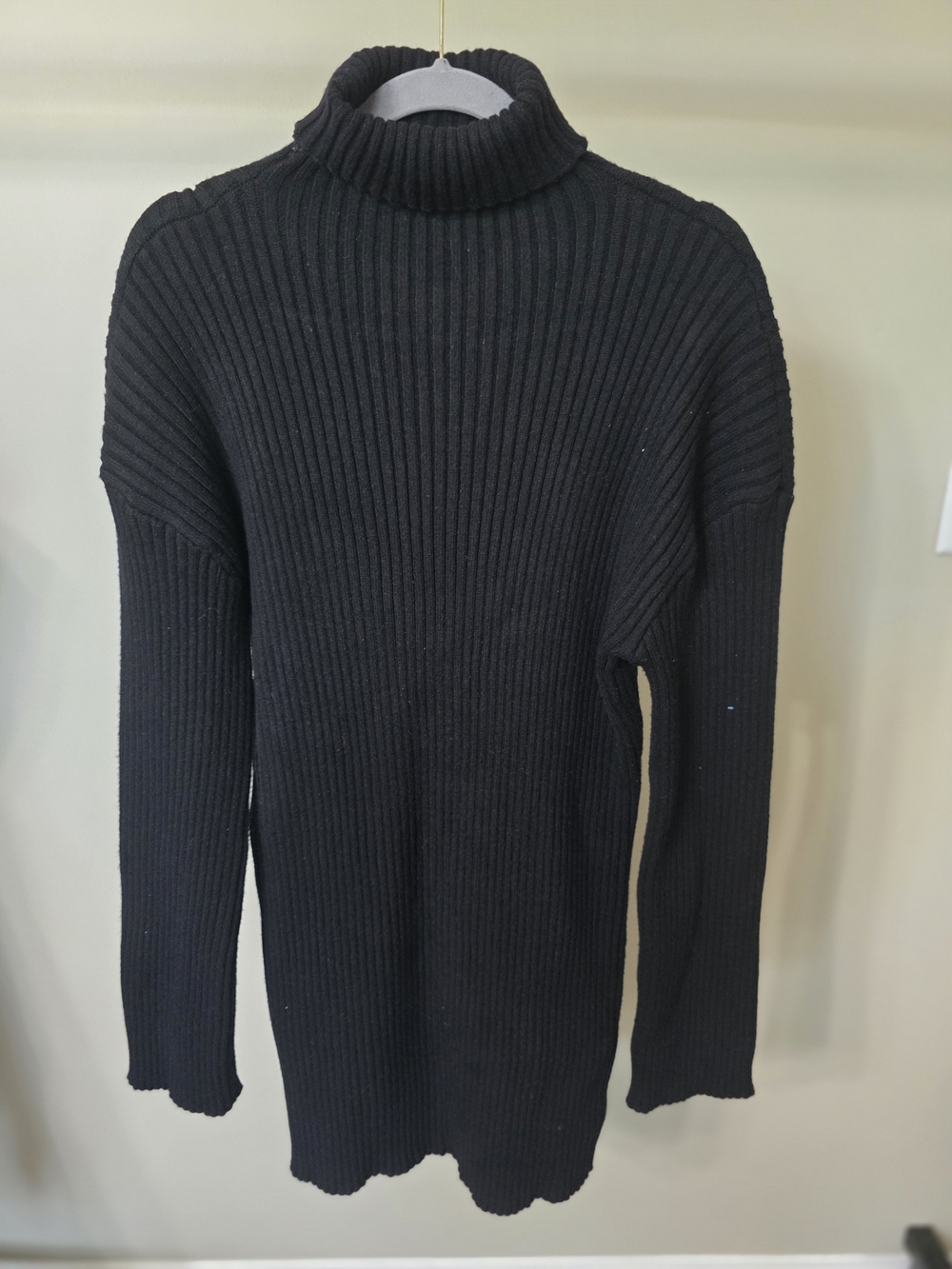 Forever 21 Black Ribbed Turtleneck Sweater Dress XL Long Sleeve Knit Mini - Picture 2 of 6